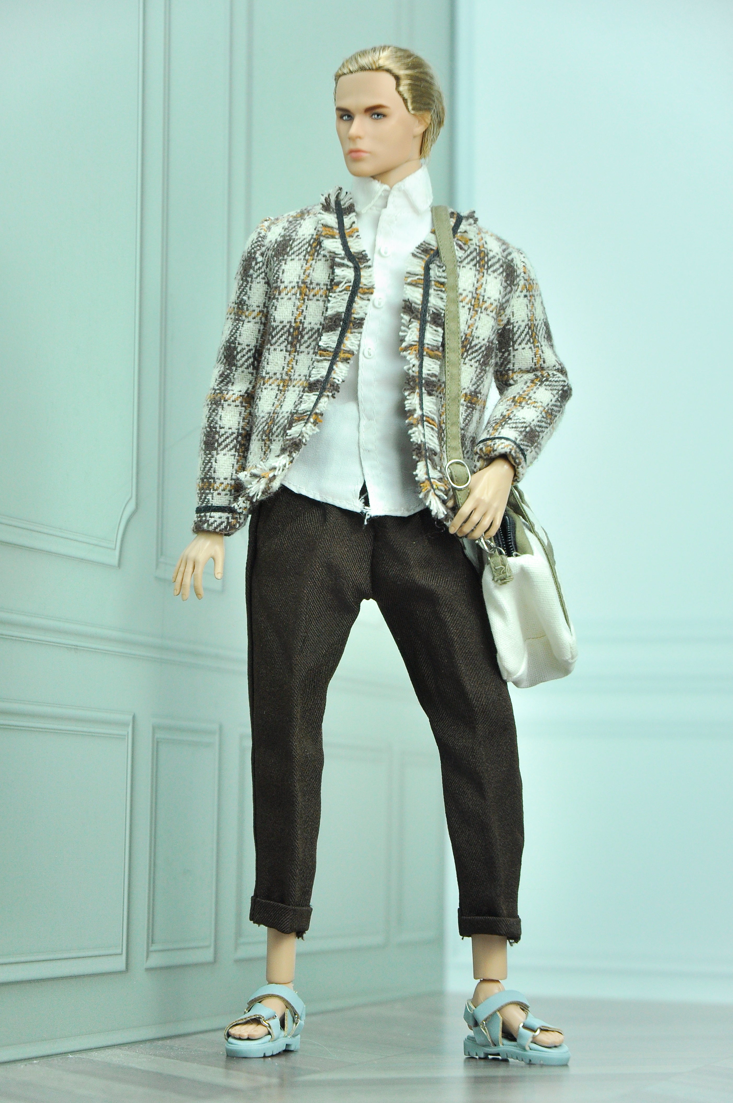 AA 90'S DAY COLLECTION | Homme doll, Monarch, fashion royalty 6.0 doll clothes - Tweed jacket, blouse and matching brown pants