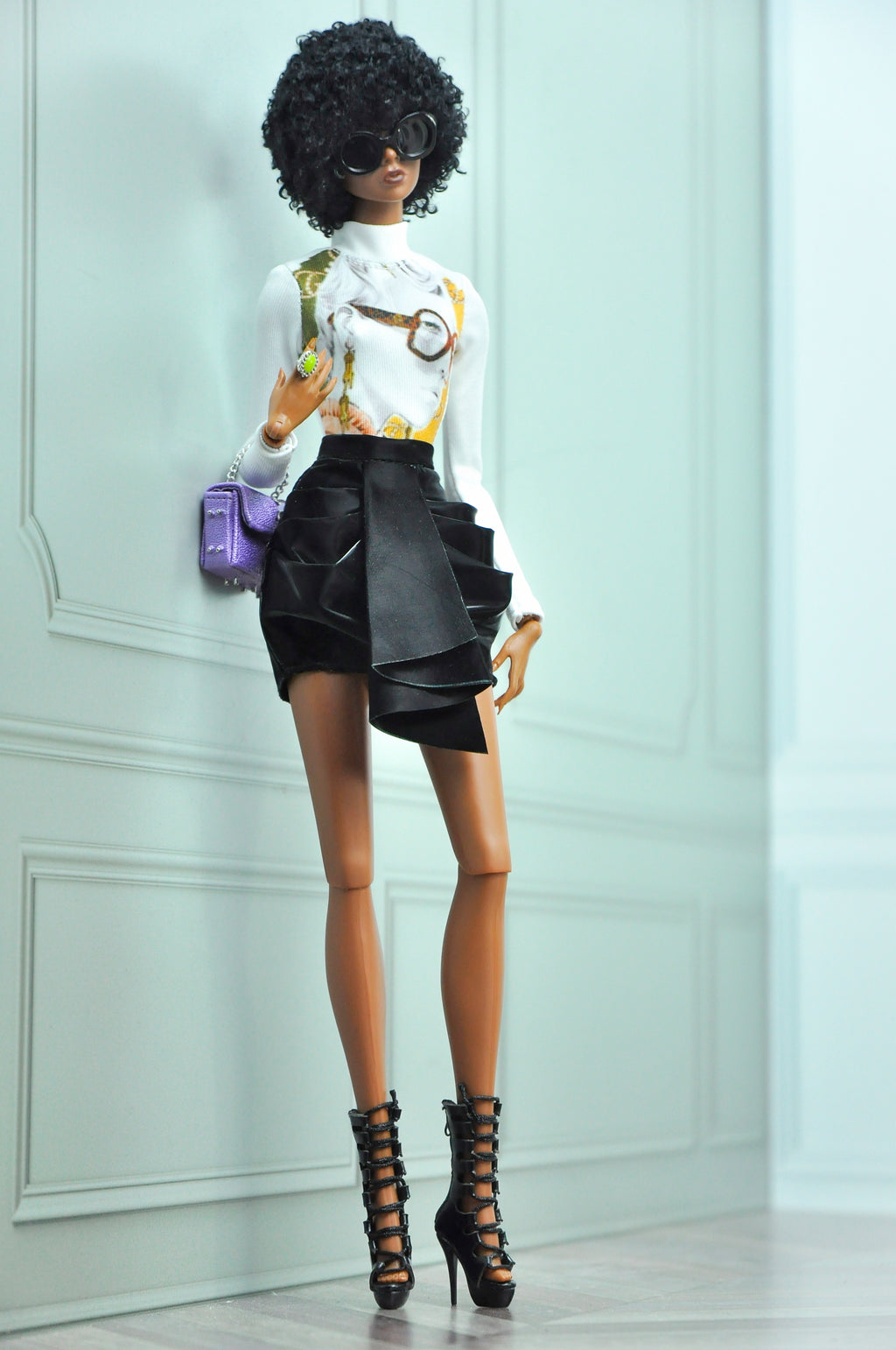 MILLENIAL STYLE | turtle neck boysuit with draping skirt for Fashion Royalty dolls clothes