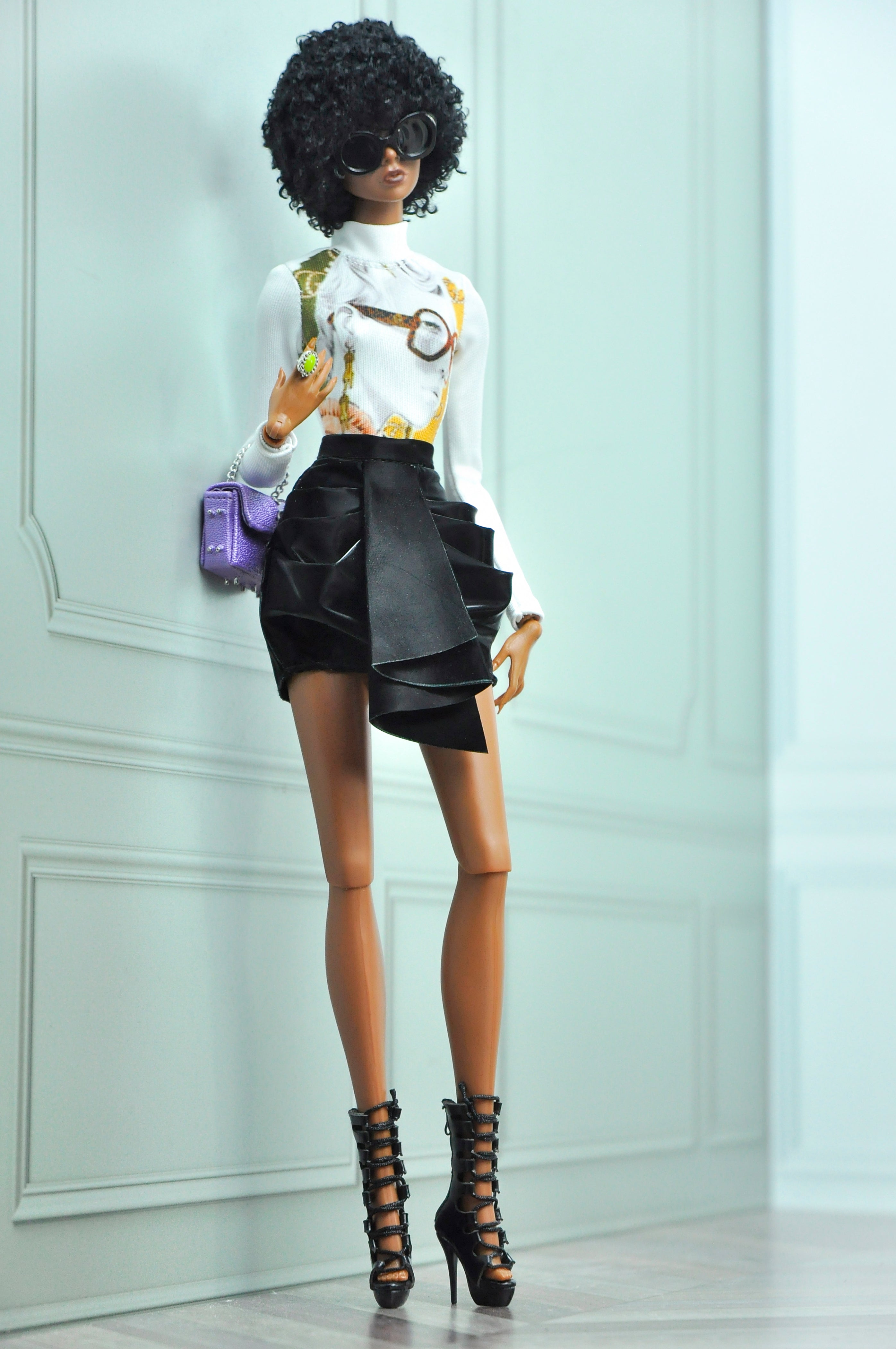 MILLENIAL STYLE | turtle neck boysuit with draping skirt for Fashion Royalty dolls clothes