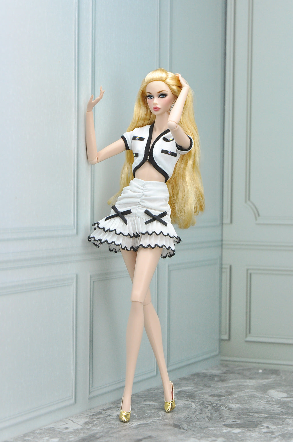 A Girl Next Door - BRUNI | Crop cardian with ruffle skirt and bow embelishment for Fashion Royalty & Poppy Parker doll
