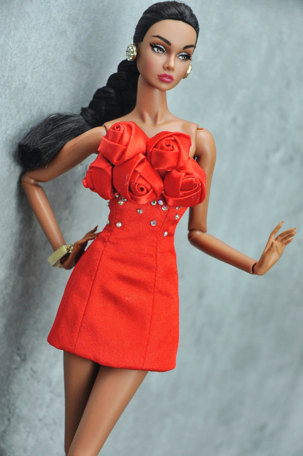 A WAVE 2 - Y2K COLLECTION | Bustier dress with rose embellishing and studded beadings for Fashion Royalty 6.0