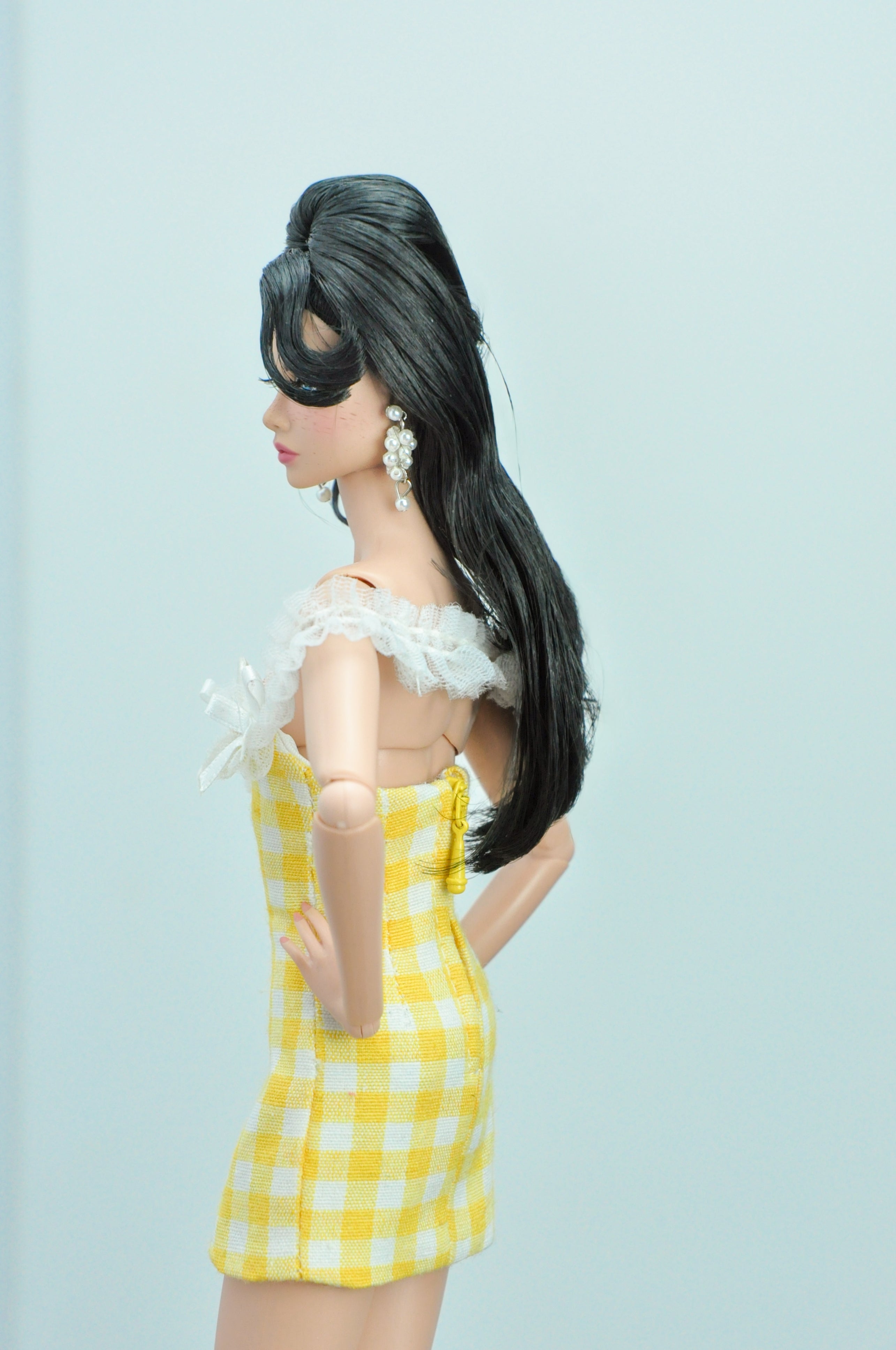 SUPER PLASTIK - Checked pattern off shoulder dress for Fashion Royalty & Poppy Parker