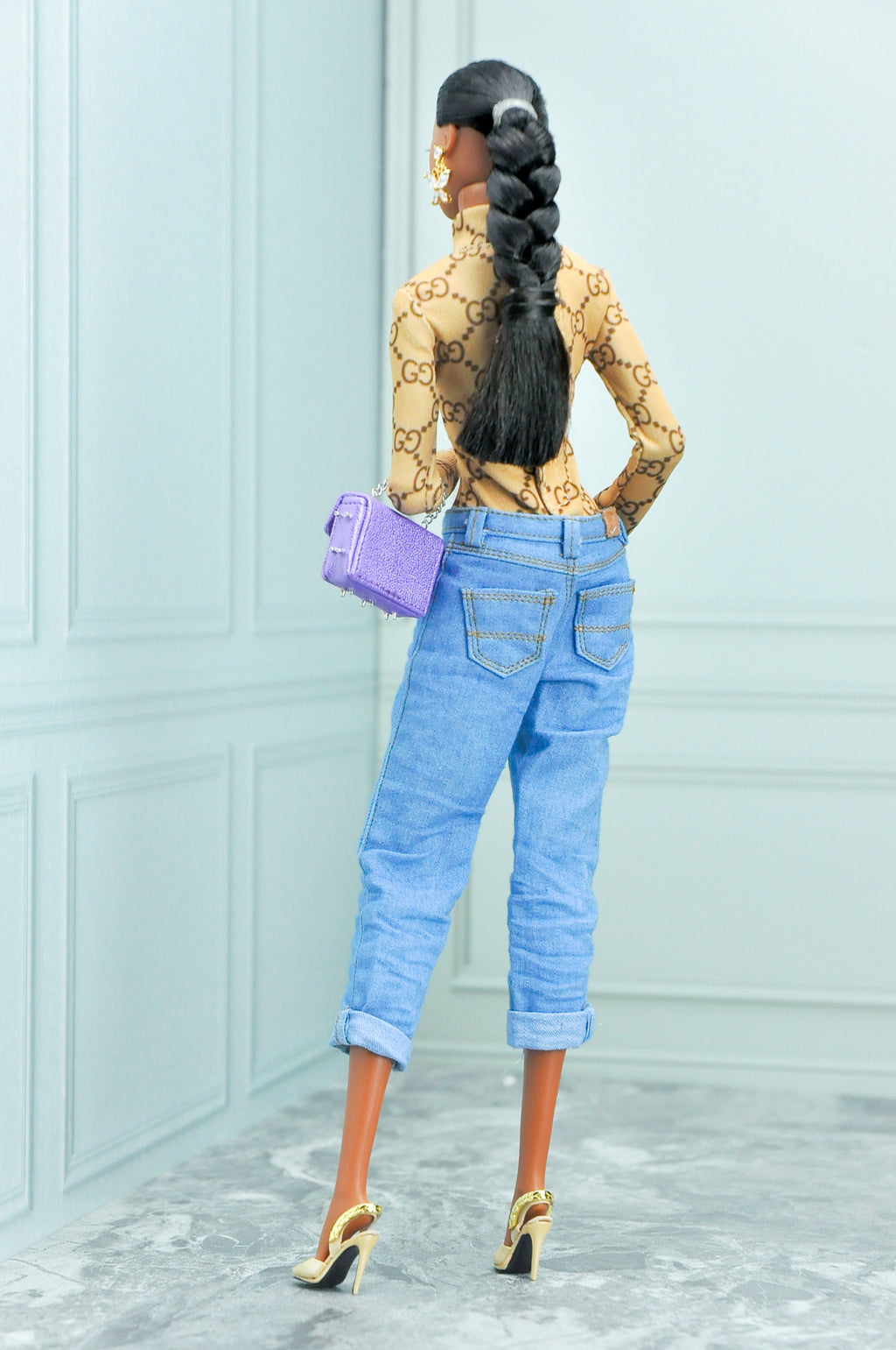 Y2K | Boyfriend mid-length jeans mix with super short overall for Fashion Royalty doll & 1/6 doll clothes