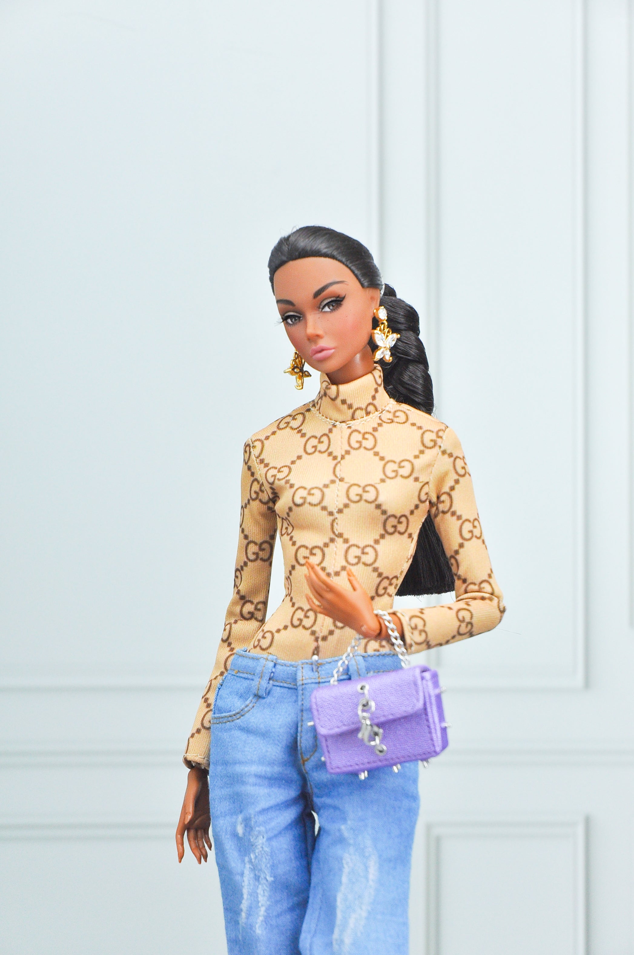 Y2K | Boyfriend mid-length jeans mix with super short overall for Fashion Royalty doll & 1/6 doll clothes