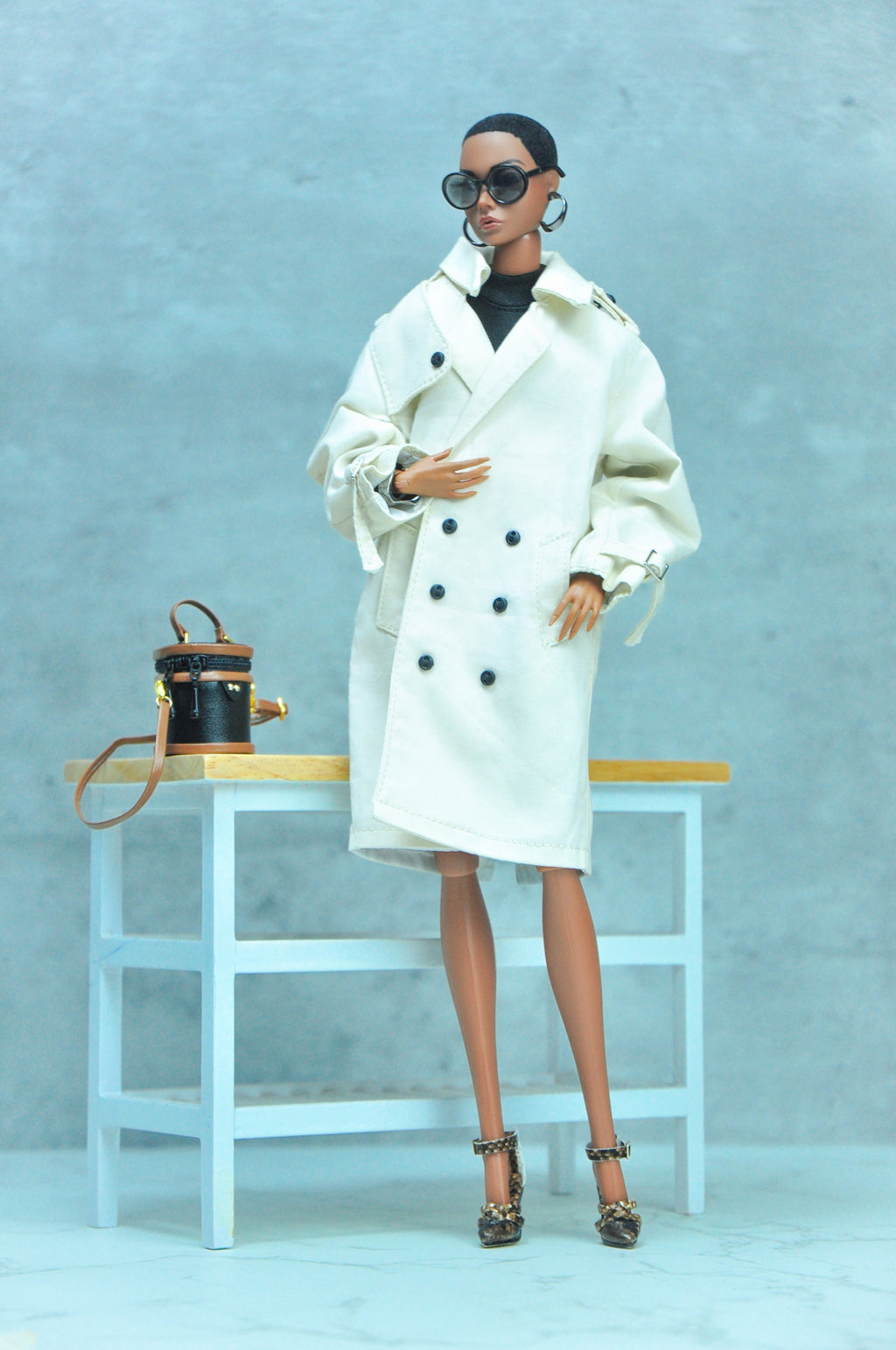 HAUTE | Trench coat with turtle neck bodysuit and mini skirt for Fashion Royalty & NU Face 6.0 doll